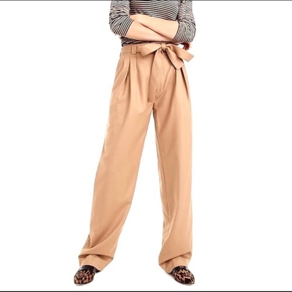 NWT J. Crew Collection cognac camel soft wool wide leg pants belt trousers 6 - Picture 2 of 9